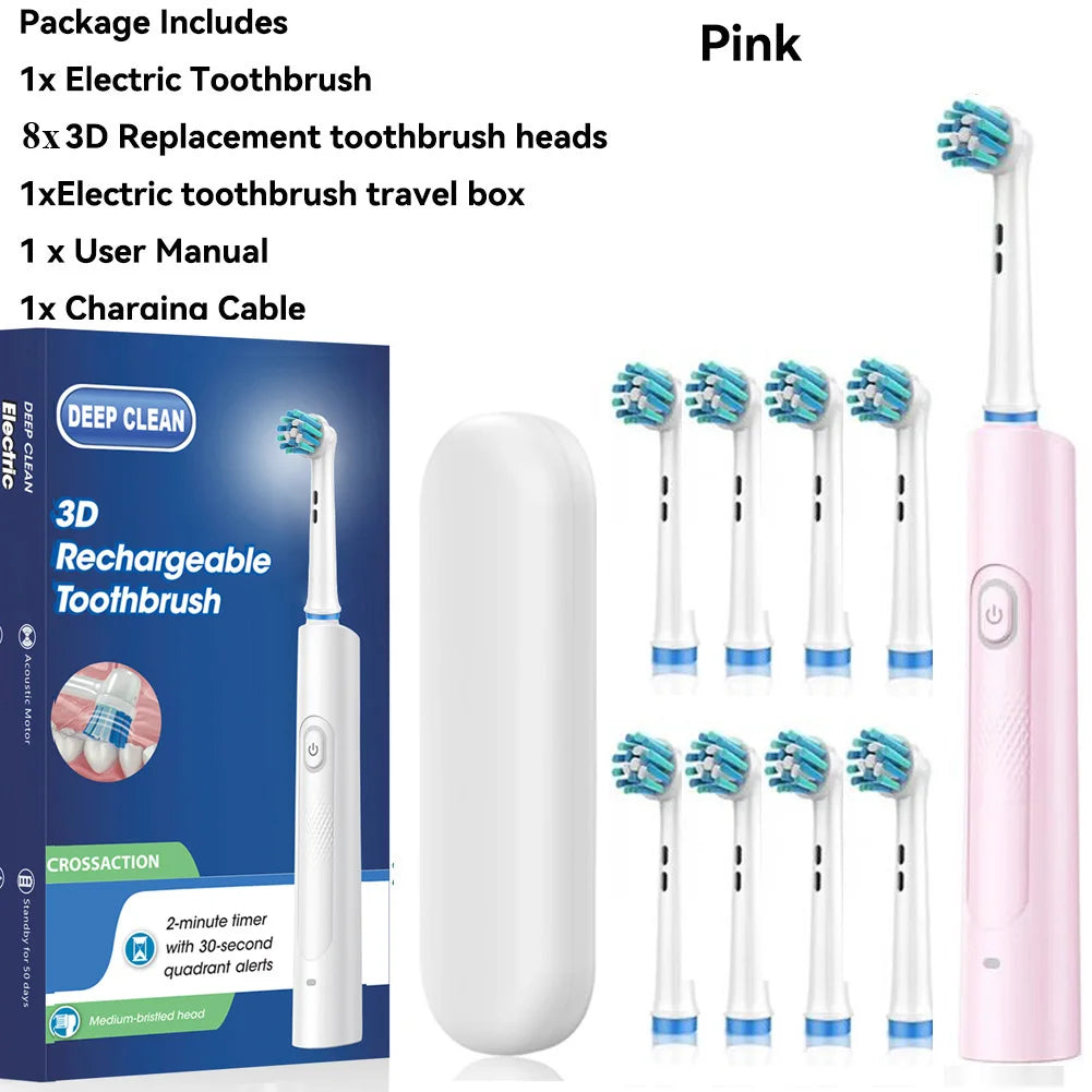 Obrotowa szczoteczka do zębów, czarna/biała, 4 końcówki, ładowana