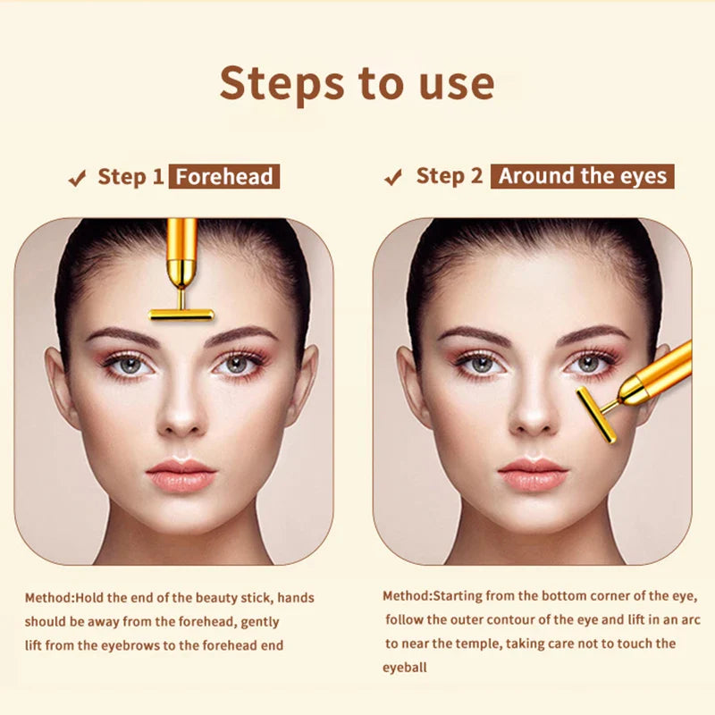 Masażer twarzy T-kształtny, wibracyjny, 24K, elektryczny, ujędrnianie skóry