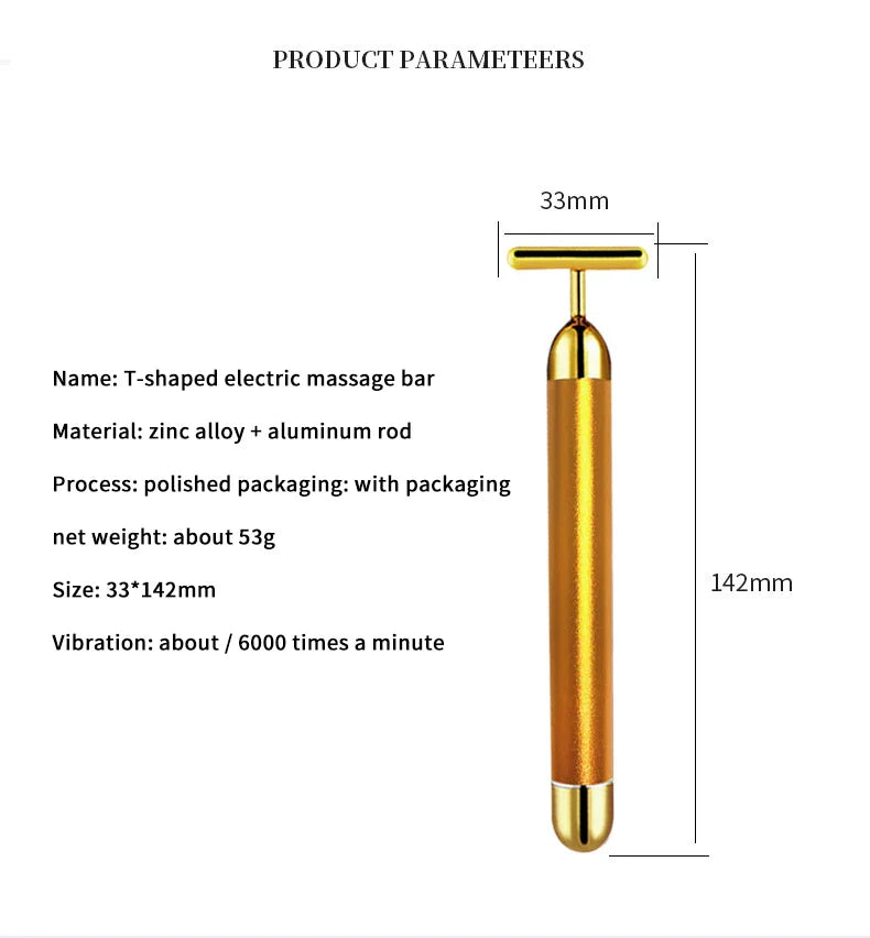 Masażer twarzy T-kształtny, wibracyjny, 24K, elektryczny, ujędrnianie skóry